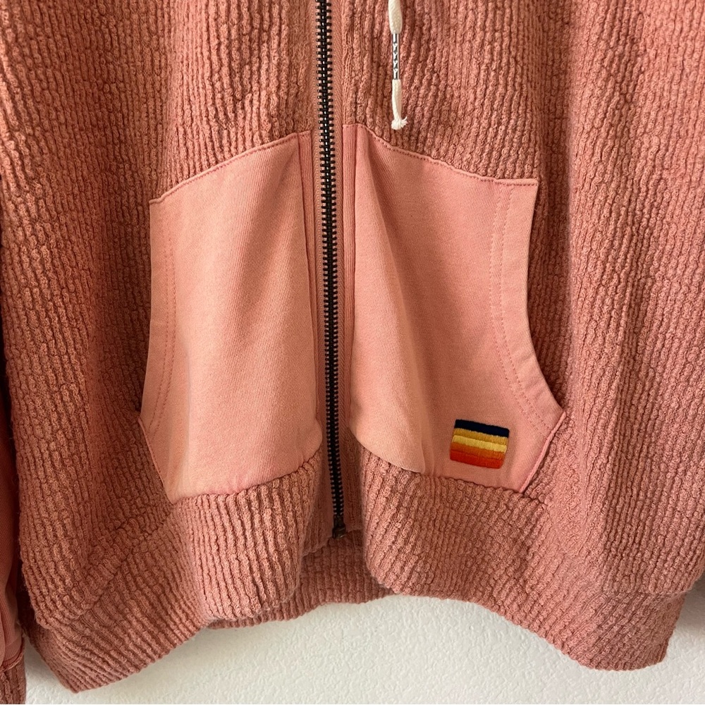 POL NWT Boho Granny Square Crochet Oversized Zip Hoodie L Vintage Wash Peach - Picture 9 of 16